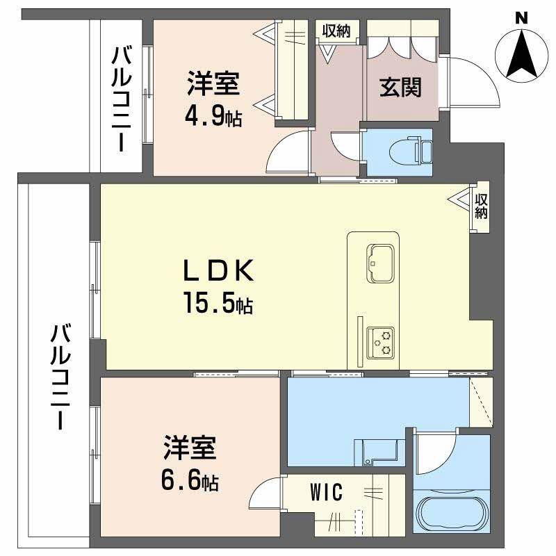 ジェイエイチエスプレミア西大寺(2LDK/2階)の間取り写真