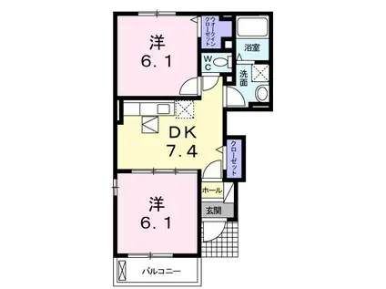 ブルック B(2DK/1階)の間取り写真