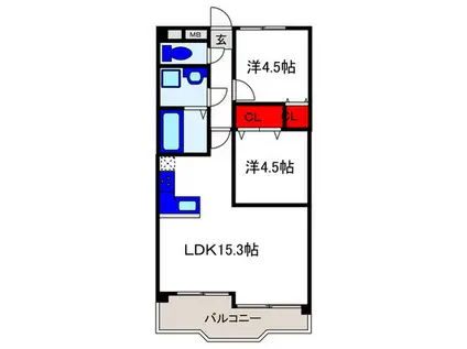 サンハイツキダ(2LDK/2階)の間取り写真