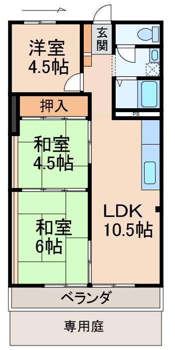 マンションあさも(3LDK/1階)の間取り写真
