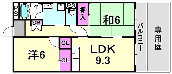 レガシー塚口(2LDK/4階)の間取り写真