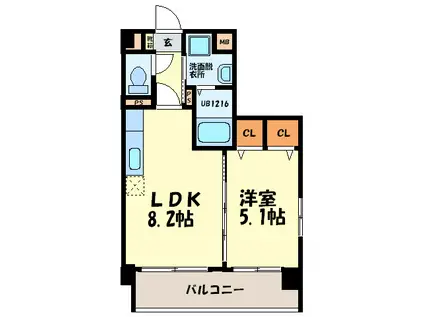 ラシュール・イン大橋(1LDK/4階)の間取り写真