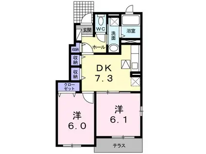 ヴィラエクレールB(2DK/1階)の間取り写真