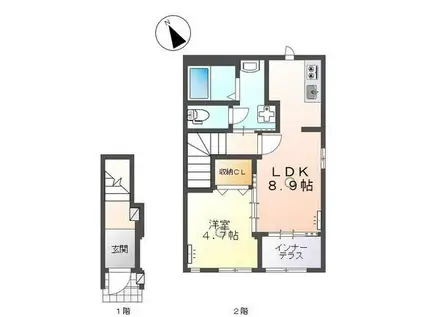 COSTA妻崎(1LDK/2階)の間取り写真