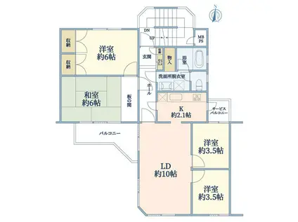 東急ドエル宮前平ビレジA棟(4LDK/5階)の間取り写真