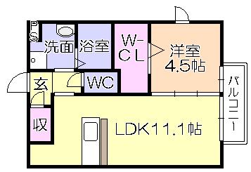 オリーヴァ東櫛原B棟(1LDK/1階)の間取り写真
