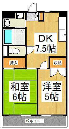 セジュール・ド・ミワ弐番館(2DK/4階)の間取り写真