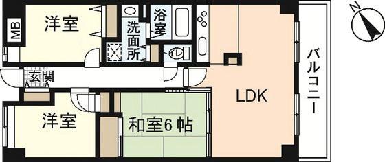 シーブリーズ東原壱番館(3LDK/3階)の間取り写真