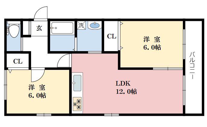 レトア木屋瀬 II(2LDK/1階)の間取り写真
