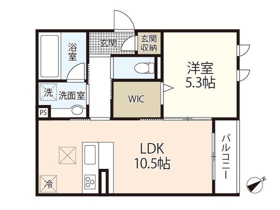 D-ROOM中筋 II棟(1LDK/1階)の間取り写真