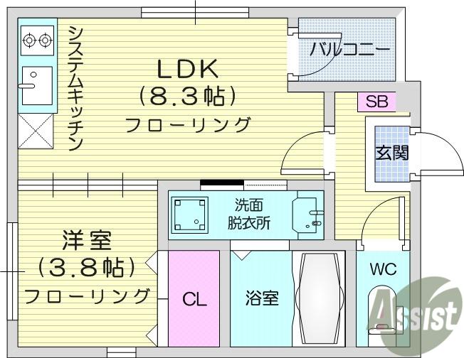 PRIME智明(1LDK/1階)の間取り写真
