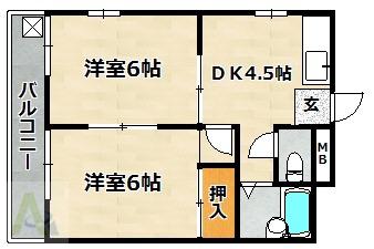 グレースシャトウ(2DK/1階)の間取り写真