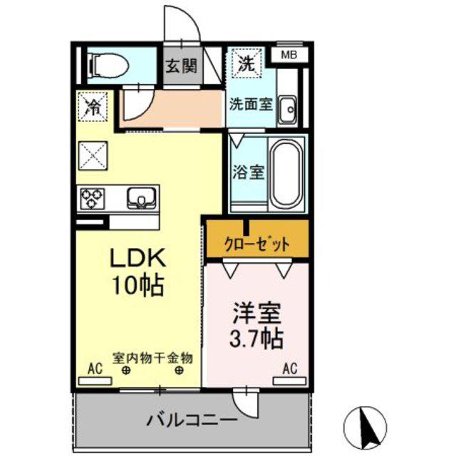 クリア トゥレス B棟(1LDK/2階)の間取り写真