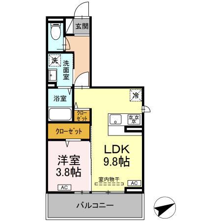 ディアライズ長府(1LDK/3階)の間取り写真