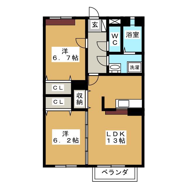アムール65(2LDK/1階)の間取り写真