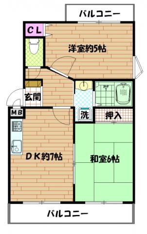 フルーレットI(2DK/1階)の間取り写真