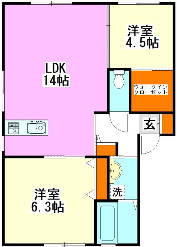 メゾン ド ボヌール(2LDK/1階)の間取り写真