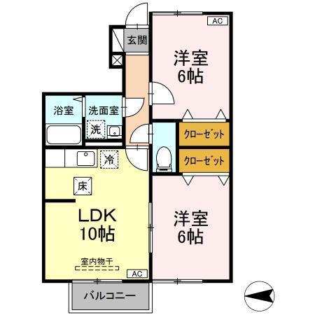 グレイタス川元B(2LDK/1階)の間取り写真