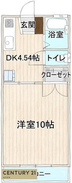 クリスタルカーサII(1K/1階)の間取り写真