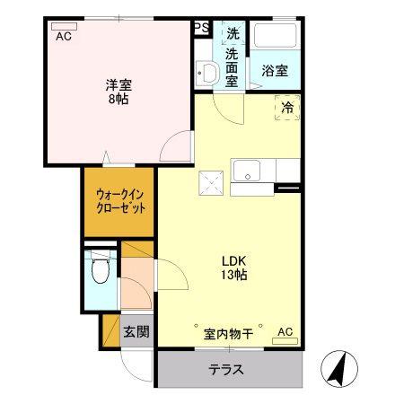 ナディアA(1LDK/1階)の間取り写真