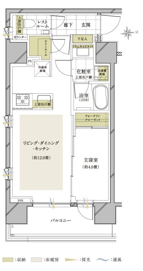 ピアース千代田東神田(1LDK/4階)の間取り写真