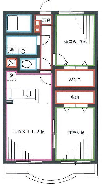 ア ディンプル(2LDK/1階)の間取り写真