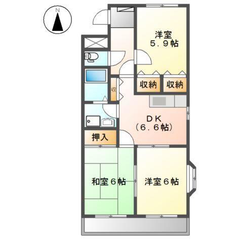 レジアスハイム遼仙II(3DK/3階)の間取り写真