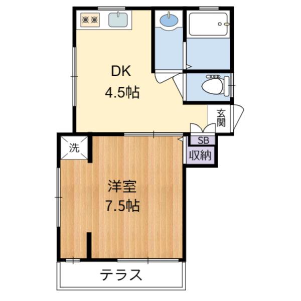 多摩ハイツD棟(1DK/1階)の間取り写真