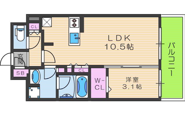 アーバネックス同心(1LDK/3階)の間取り写真
