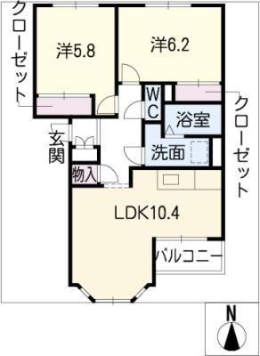 アップステアーズ(2LDK/2階)の間取り写真