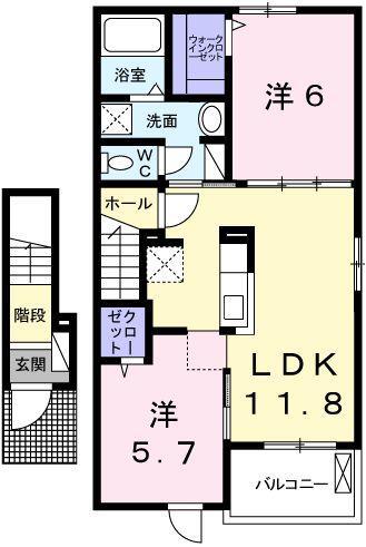 グラン フィオーレB(2LDK/2階)の間取り写真