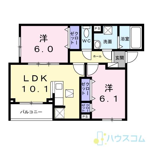 ローデア氷室(2LDK/2階)の間取り写真