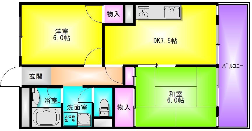 志紀マンション(2DK/7階)の間取り写真