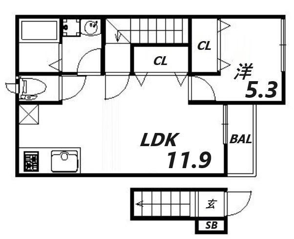 エスペランサ有野(1LDK/2階)の間取り写真