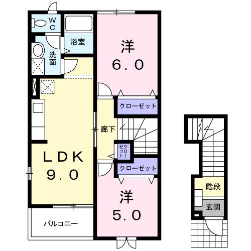 サン・ルミエール七番館(2LDK/2階)の間取り写真