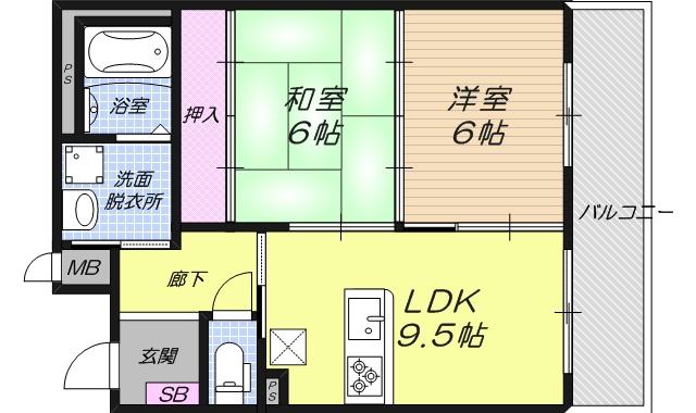 LA CASA 清水谷(2LDK/4階)の間取り写真