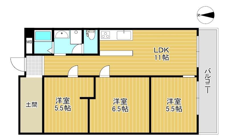 シャトー三愛(3LDK/10階)の間取り写真