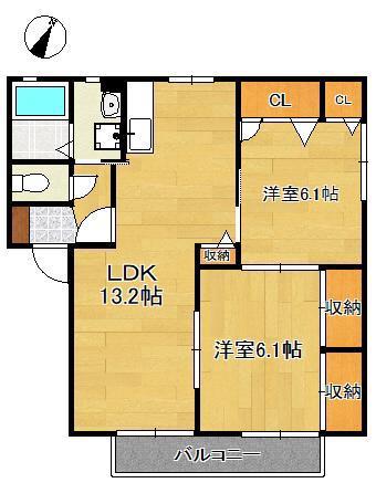 プリマベーラ E棟(2LDK/2階)の間取り写真