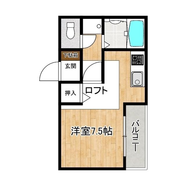 サニークリスタルハイツ(ワンルーム/2階)の間取り写真