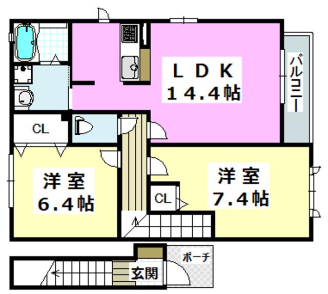 アルバカーサ A棟(2LDK/2階)の間取り写真