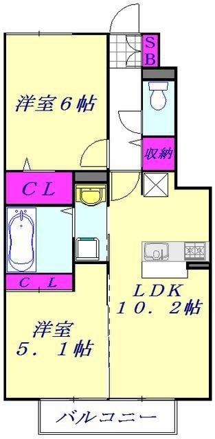 シリウス戸塚(2LDK/1階)の間取り写真