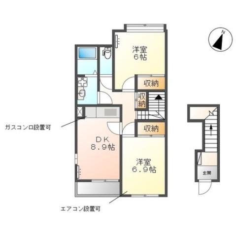 サンジュールイーストB(2DK/2階)の間取り写真