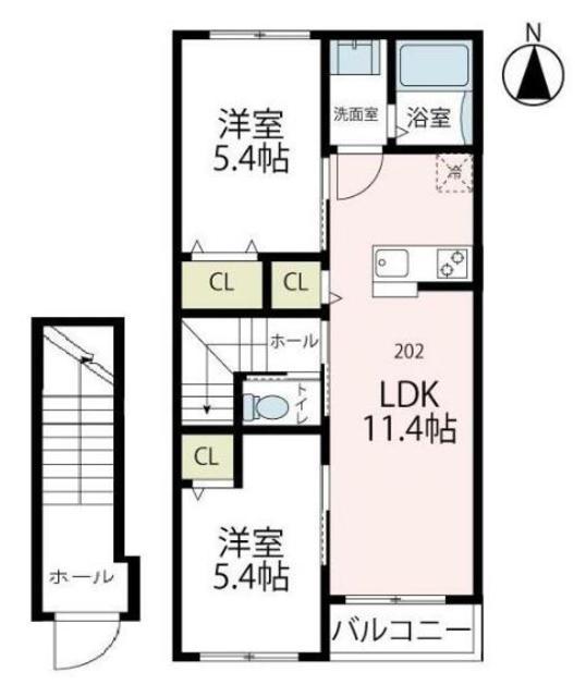グレース湘南(2LDK/2階)の間取り写真