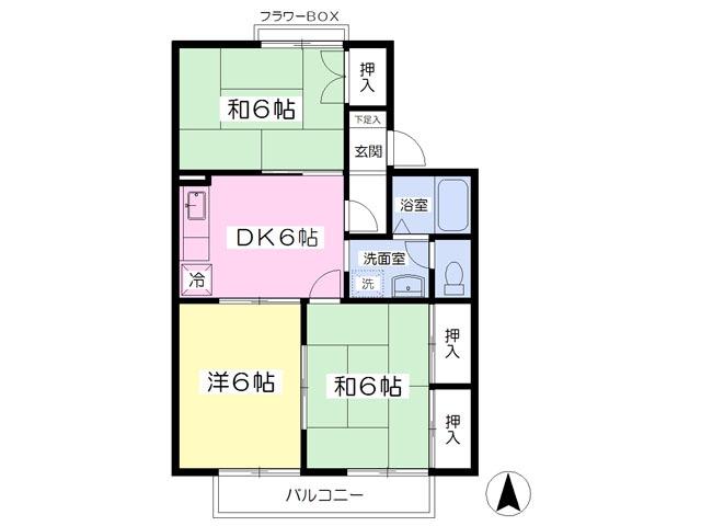 セジュール横堀D棟(3DK/2階)の間取り写真