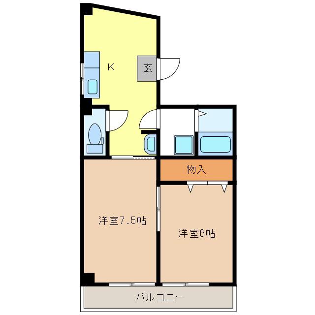 KEYハイツ(2K/1階)の間取り写真