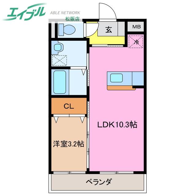 アンジュー(1LDK/2階)の間取り写真