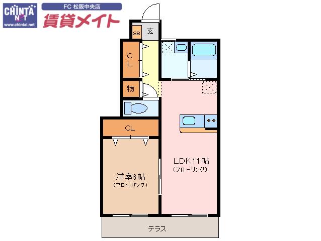 マリンハウスB(1LDK/1階)の間取り写真