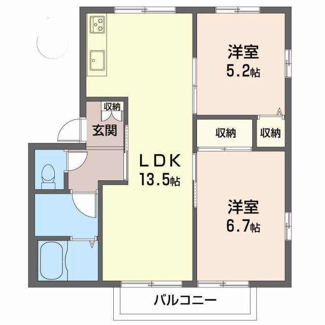 ローザパレスE棟(2LDK/2階)の間取り写真
