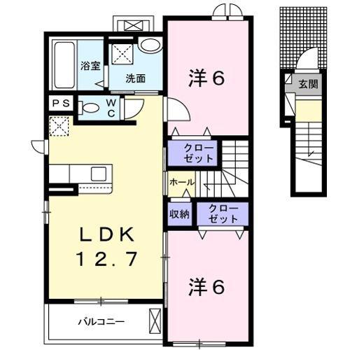 サンリット上之 A(2LDK/2階)の間取り写真