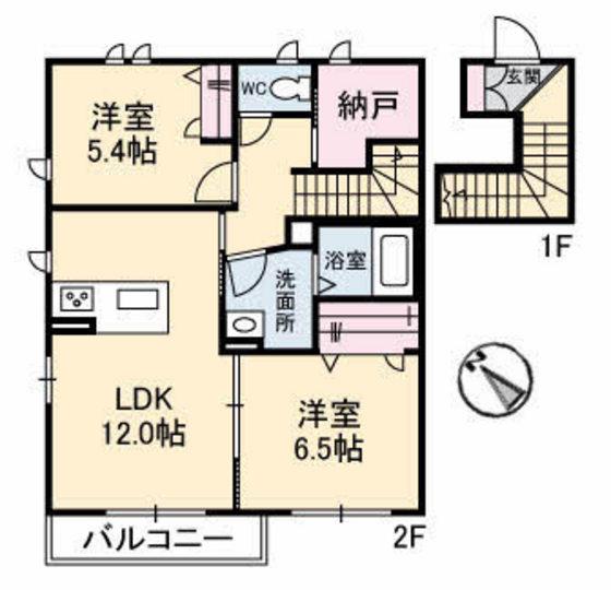 メゾン・ド・プルメリアIV(2LDK/2階)の間取り写真